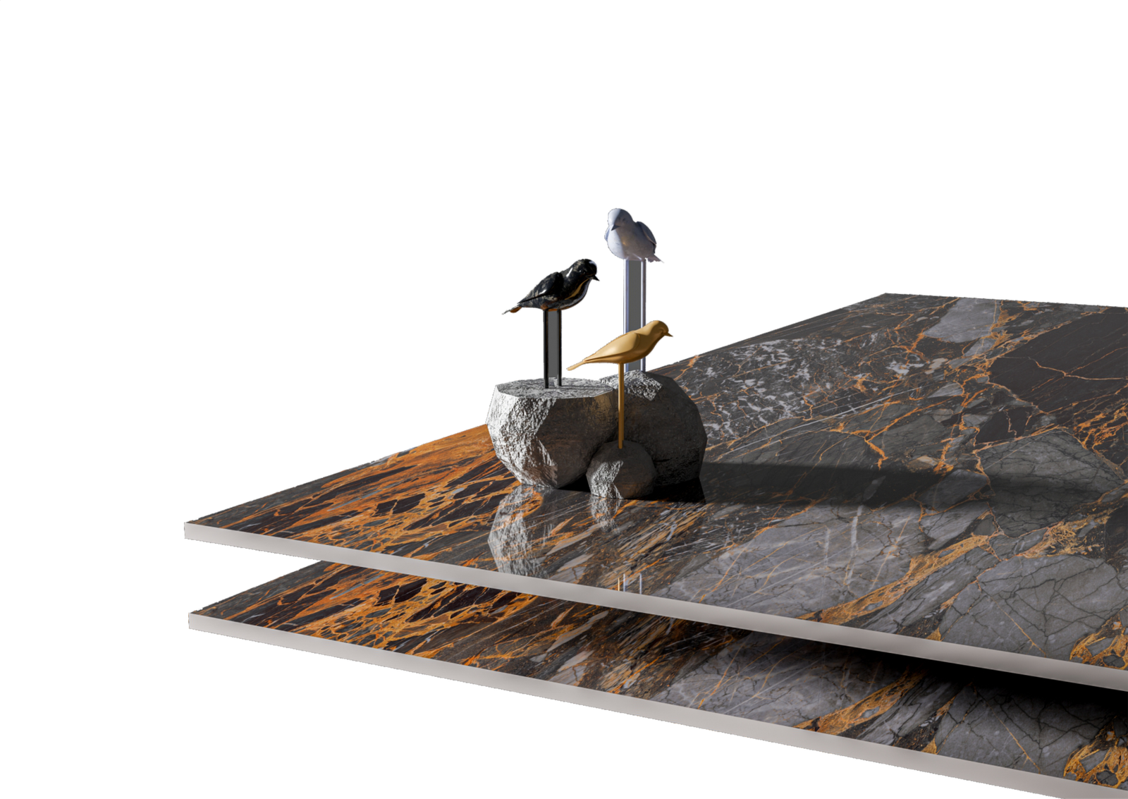Evolith large-format porcelain slabs with a mirror-polished finish
